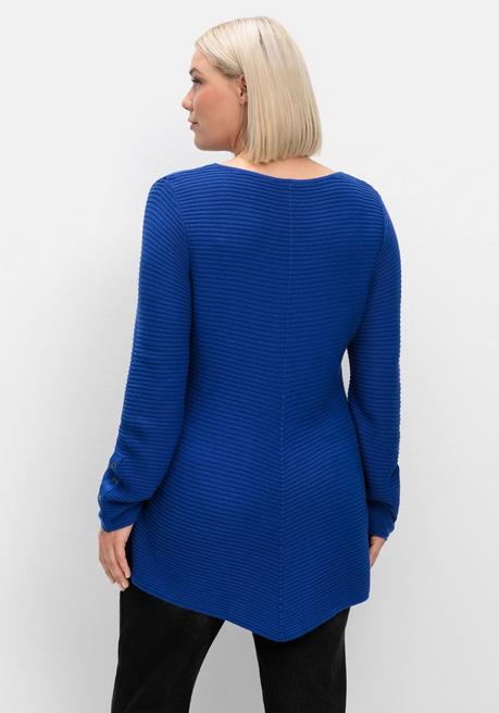 Sheego Gerippter Pullover Mit Spitz Zulaufendem Saum - Royalblau Sheego