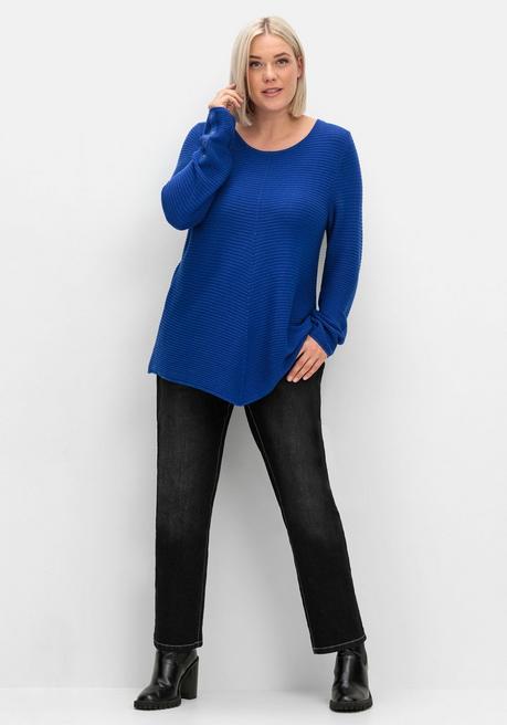 Sheego Gerippter Pullover Mit Spitz Zulaufendem Saum - Royalblau Sheego