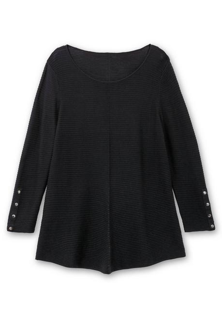 Sheego Gerippter Pullover Mit Spitz Zulaufendem Saum - Schwarz Sheego
