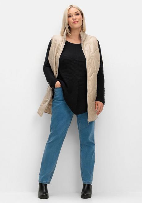 Sheego Gerippter Pullover Mit Spitz Zulaufendem Saum - Schwarz Sheego