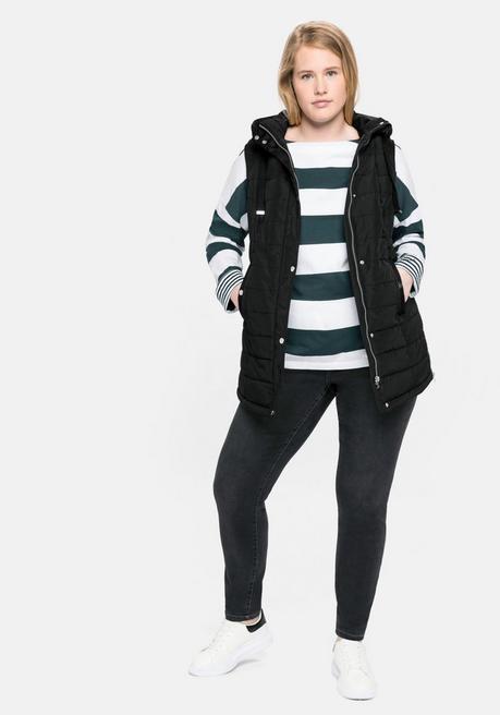 Sheego Gesteppte Longweste Mit Kapuze - Schwarz Sheego