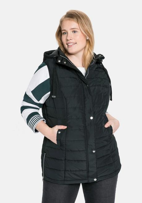 Sheego Gesteppte Longweste Mit Kapuze - Schwarz Sheego