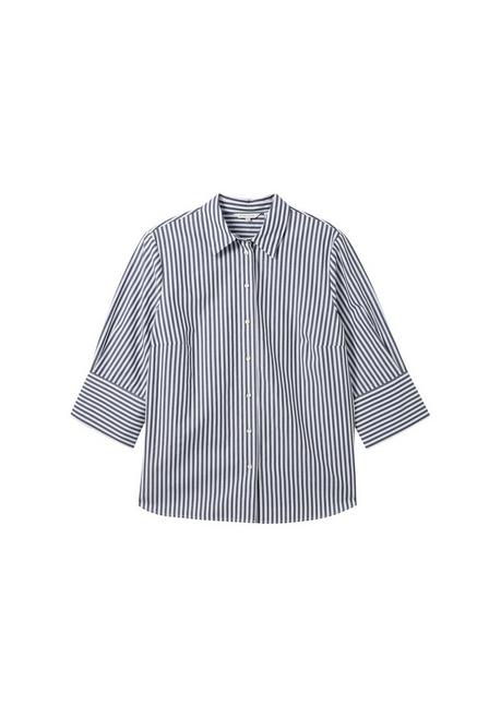TOM TAILOR Plus Gestreifte Bluse Mit Breiten Manschetten - Marine Gestreift Sheego