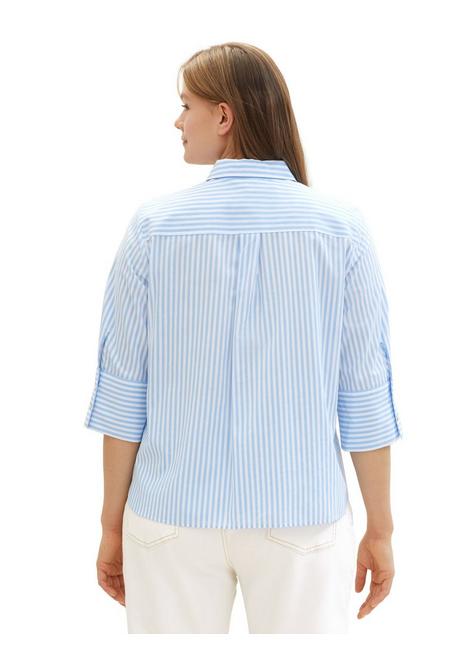 TOM TAILOR Plus Gestreifte Bluse Mit Breiten Manschetten - Mittelblau Gestreift Sheego