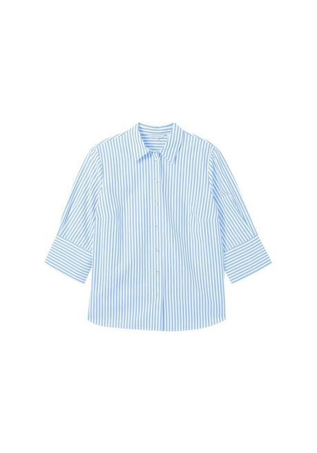 TOM TAILOR Plus Gestreifte Bluse Mit Breiten Manschetten - Mittelblau Gestreift Sheego
