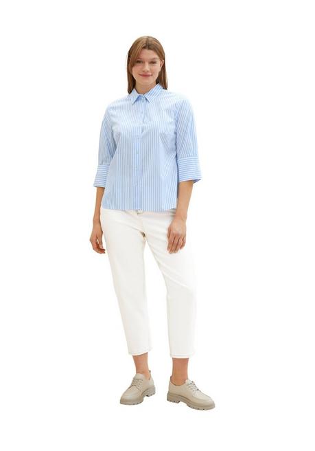 TOM TAILOR Plus Gestreifte Bluse Mit Breiten Manschetten - Mittelblau Gestreift Sheego