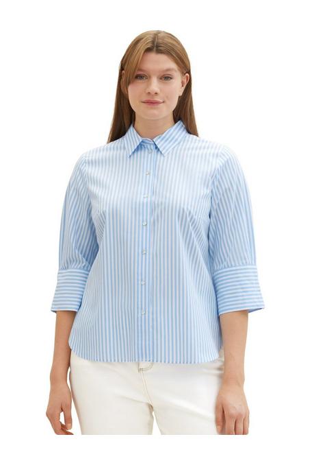 TOM TAILOR Plus Gestreifte Bluse mit breiten Manschetten - mittelblau gestreift sheego