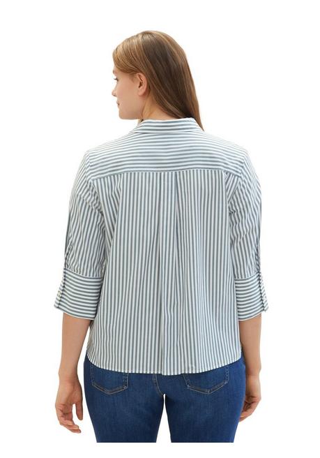 TOM TAILOR Plus Gestreifte Bluse Mit Breiten Manschetten - Tiefgrün Gestreift Sheego