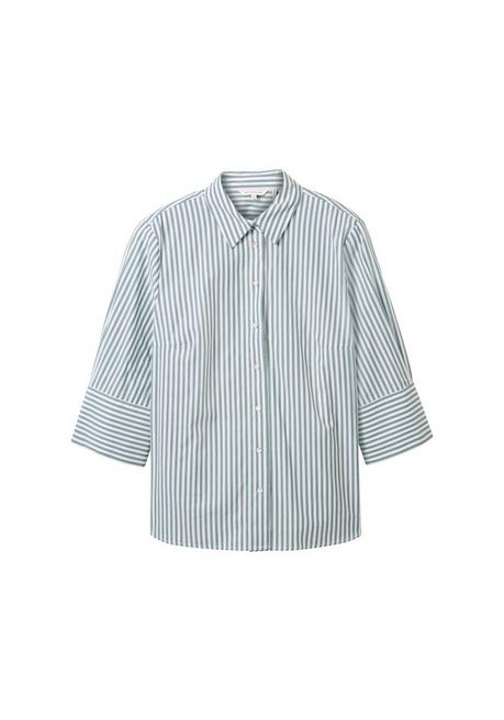 TOM TAILOR Plus Gestreifte Bluse Mit Breiten Manschetten - Tiefgrün Gestreift Sheego