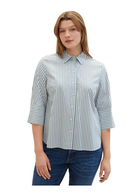 TOM TAILOR Plus Gestreifte Bluse mit breiten Manschetten - tiefgrün gestreift sheego