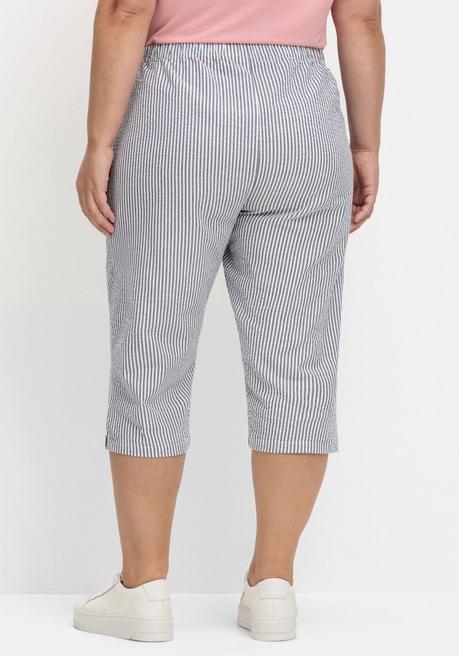 Sheego Gestreifte Caprihose In Seersucker-Qualität - Marine Gestreift Sheego