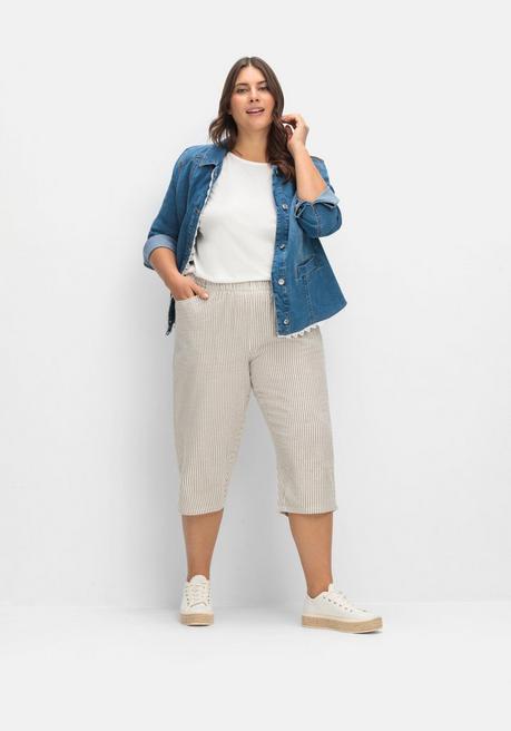 Sheego Gestreifte Caprihose In Seersucker-Qualität - Taupe Gestreift Sheego