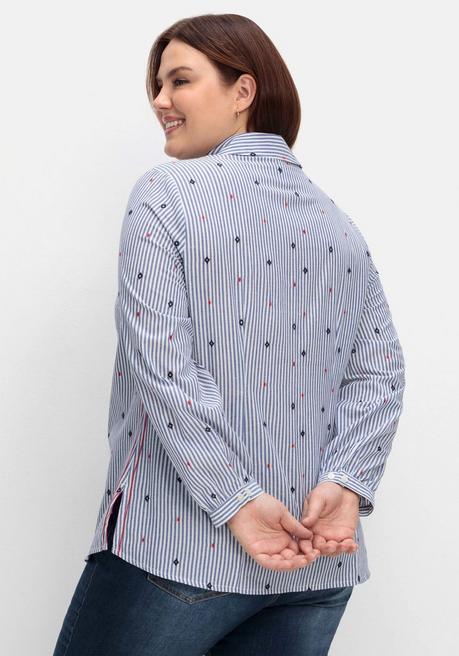 Sheego Gestreifte Hemdbluse Mit Stickereien - Blau Gemustert Sheego