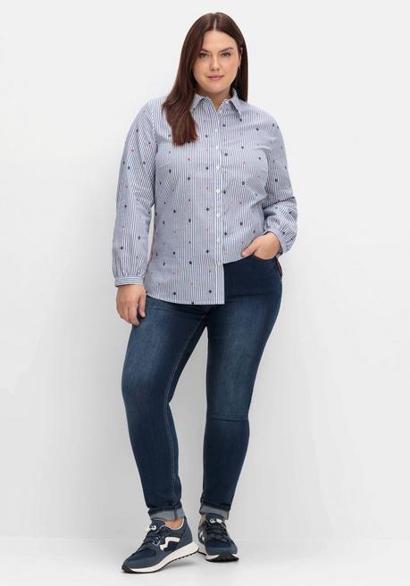 Sheego Gestreifte Hemdbluse Mit Stickereien - Blau Gemustert Sheego