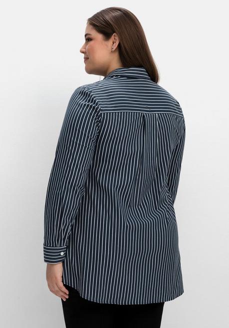 Sheego Gestreifte Longbluse In Ausgestellter Form - Nachtblau Gestreift Sheego