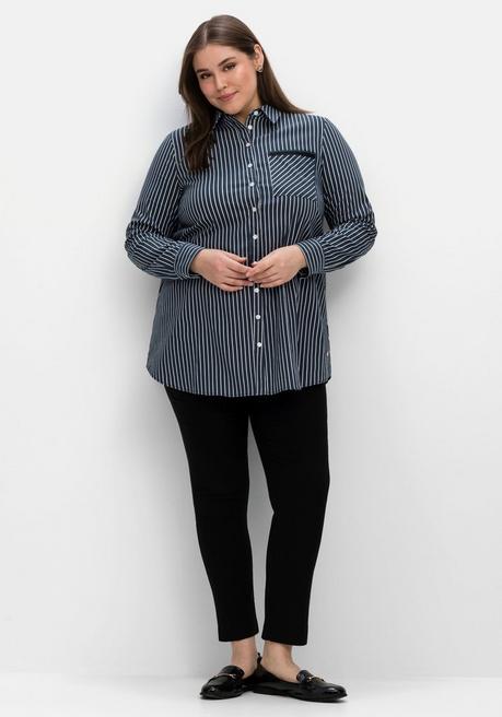 Sheego Gestreifte Longbluse In Ausgestellter Form - Nachtblau Gestreift Sheego