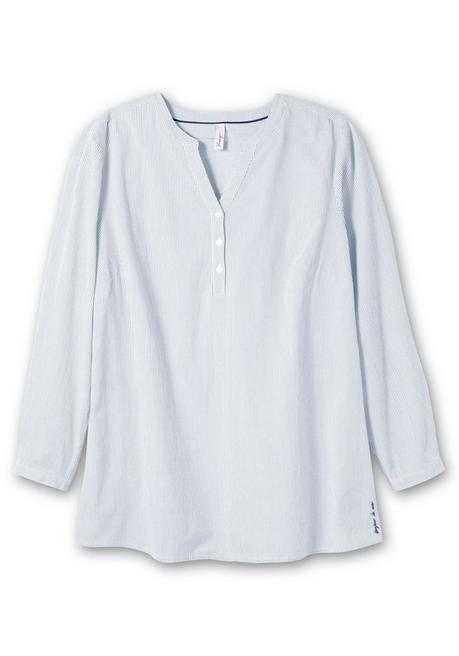 Sheego Gestreifte Longtunika Mit Knopfleiste - Mittelblau Gestreift Sheego