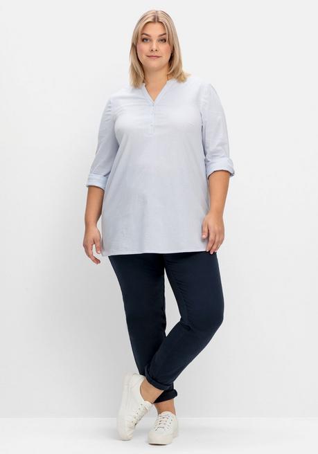 Sheego Gestreifte Longtunika Mit Knopfleiste - Mittelblau Gestreift Sheego