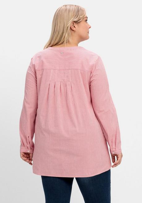 Sheego Gestreifte Longtunika Mit Knopfleiste - Mohnrot Gestreift Sheego