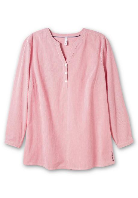 Sheego Gestreifte Longtunika Mit Knopfleiste - Mohnrot Gestreift Sheego