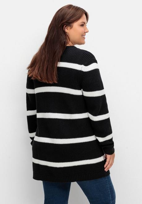 Sheego Gestreifte Strickjacke Im Patenstrickmuster - Schwarz-weiß Sheego