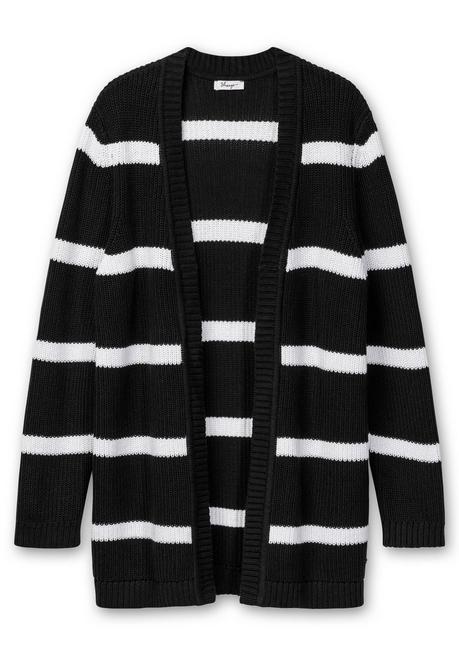 Sheego Gestreifte Strickjacke Im Patenstrickmuster - Schwarz-weiß Sheego