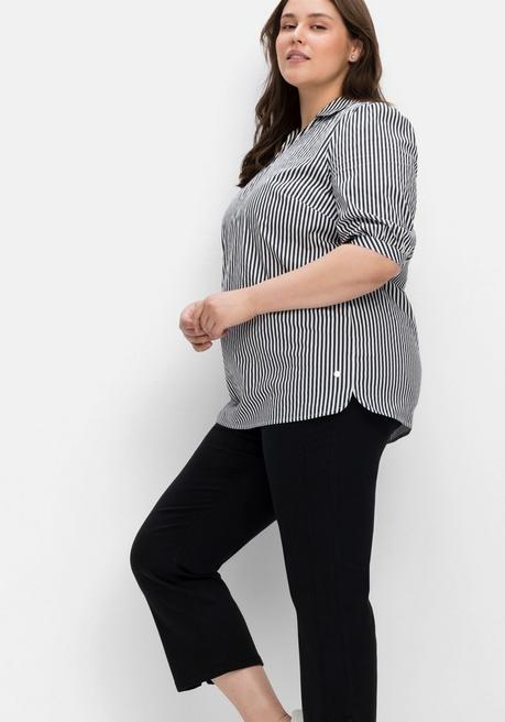 Sheego Gestreifte Tunika Mit 3/4-Arm, Aus Popeline - Nachtblau Gestreift Sheego