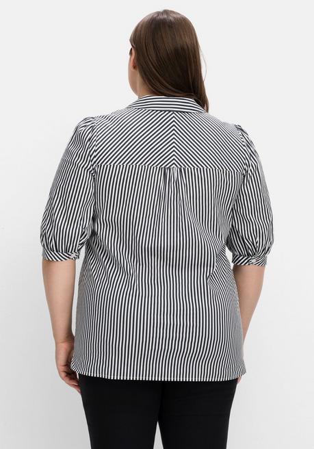 Sheego Gestreifte Tunika Mit 3/4-Arm, Aus Popeline - Nachtblau Gestreift Sheego