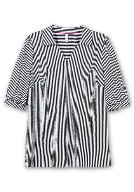 Sheego Gestreifte Tunika Mit 3/4-Arm, Aus Popeline - Nachtblau Gestreift Sheego