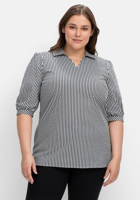 sheego Gestreifte Tunika mit 3/4-Arm, aus Popeline - nachtblau gestreift sheego