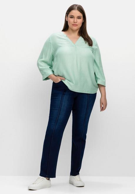 Sheego Gestreifte Tunika Mit 3/4-Ärmeln, In Twill-Qualität - Blattgrün Gestreift Sheego