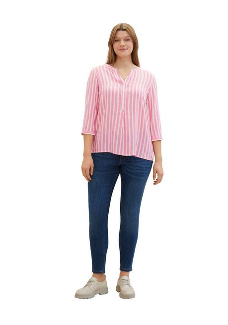 TOM TAILOR Plus Gestreifte Tunika Mit V-Ausschnitt Und 3/4-Arm - Beere Gestreift Sheego