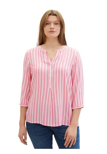 TOM TAILOR Plus Gestreifte Tunika mit V-Ausschnitt und 3/4-Arm - beere gestreift sheego