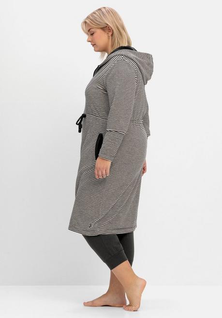 Sheego Gestreifter Frottee-Bademantel Mit Kapuze - Grau Gestreift Sheego