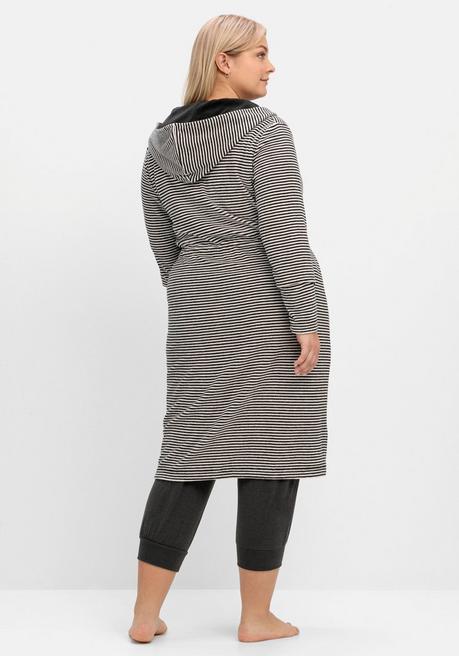 Sheego Gestreifter Frottee-Bademantel Mit Kapuze - Grau Gestreift Sheego