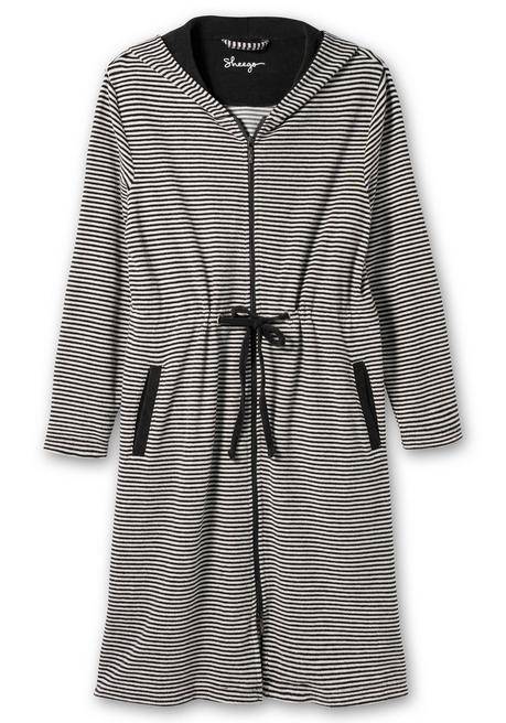 Sheego Gestreifter Frottee-Bademantel Mit Kapuze - Grau Gestreift Sheego