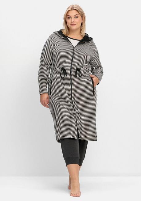 sheego Gestreifter Frottee-Bademantel mit Kapuze - grau gestreift sheego