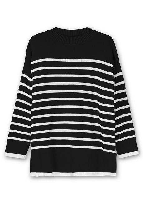 Sheego Gestreifter Pullover In A-Linie, Mit Seitenschlitzen - Schwarz-weiß Sheego