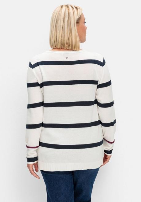 Sheego Gestreifter Pullover Mit Stern-Stickerei, Aus Baumwolle - Offwhite Gestreift Sheego