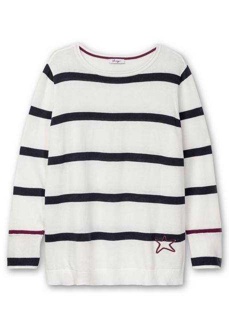 Sheego Gestreifter Pullover Mit Stern-Stickerei, Aus Baumwolle - Offwhite Gestreift Sheego