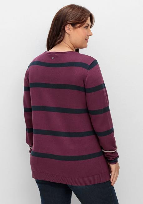 Sheego Gestreifter Pullover Mit Stern-Stickerei, Aus Baumwolle - Brombeer Gestreift Sheego