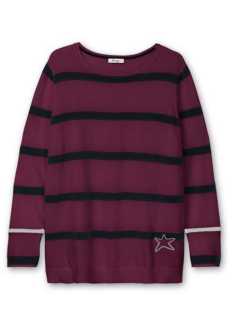 Sheego Gestreifter Pullover Mit Stern-Stickerei, Aus Baumwolle - Brombeer Gestreift Sheego
