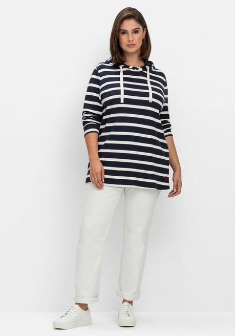 Sheego Gestreiftes Langarmshirt Mit Kapuze - Nachtblau Gestreift Sheego