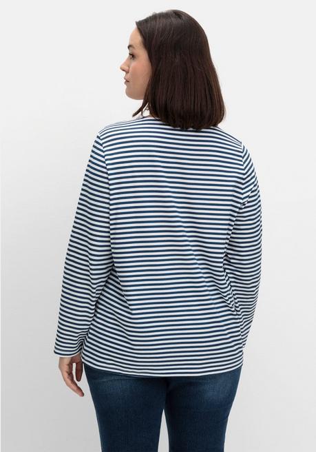 Sheego Gestreiftes Langarmshirt Mit Rundhalsausschnitt - Marine Gestreift Sheego