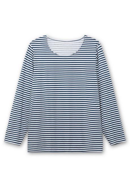 Sheego Gestreiftes Langarmshirt Mit Rundhalsausschnitt - Marine Gestreift Sheego