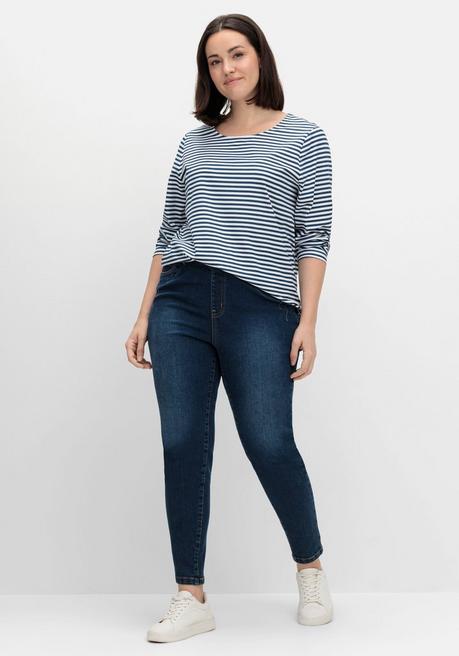 Sheego Gestreiftes Langarmshirt Mit Rundhalsausschnitt - Marine Gestreift Sheego