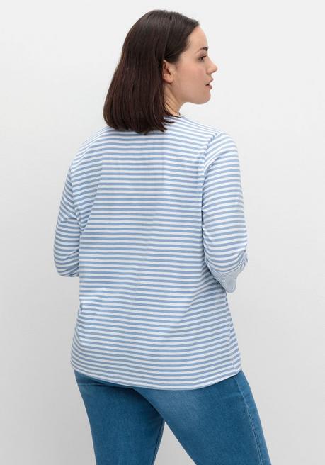 Sheego Gestreiftes Langarmshirt Mit Rundhalsausschnitt - Mittelblau Gestreift Sheego