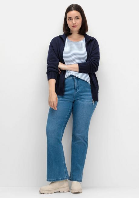 Sheego Gestreiftes Langarmshirt Mit Rundhalsausschnitt - Mittelblau Gestreift Sheego