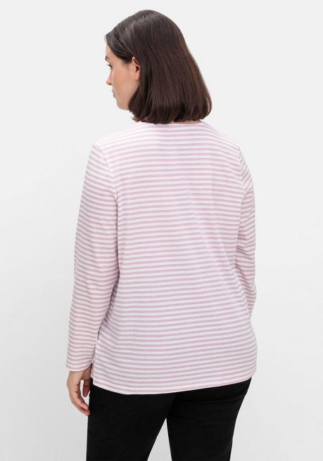 Sheego Gestreiftes Langarmshirt Mit Rundhalsausschnitt - Rosé Gestreift Sheego