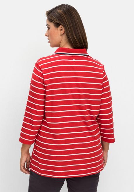 Sheego Gestreiftes Poloshirt Mit 3/4-Arm - Mohnrot Gestreift Sheego